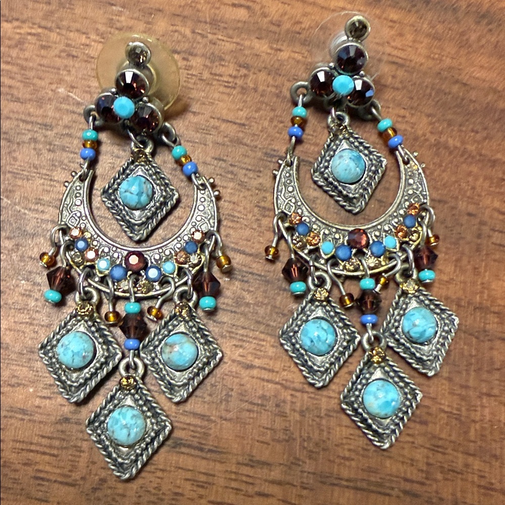 Boho Turquoise Dangle Statement Earrings - Unbran… - image 1